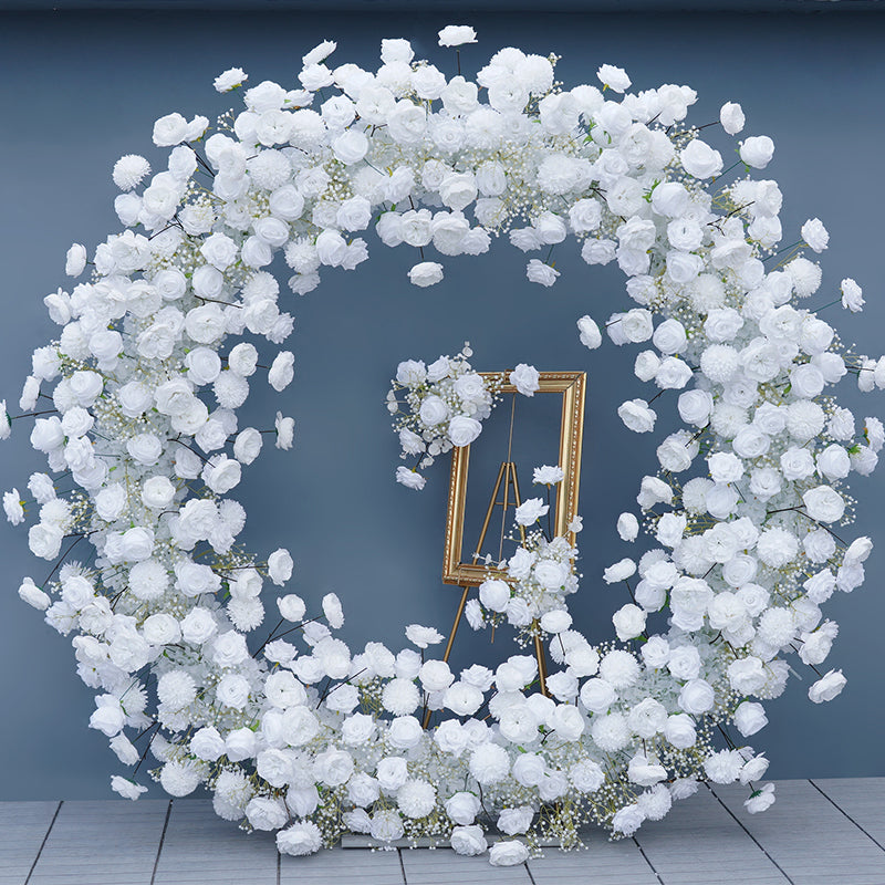 RoseyTime White Baby's breath Circle Flower Arch Fabric Back 6.6*6.6ft