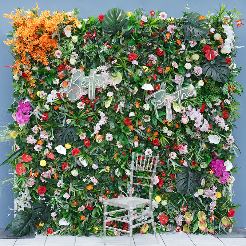 Roseytime Artificial Flower Wall Rolling Up Green Hanging Flowers Wedding Backdrop Decor for Birthday Event Party