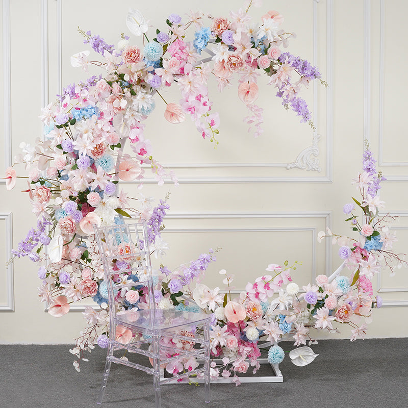 RoseyTime Pink Purple Moon Crescent Arch Fabric Back