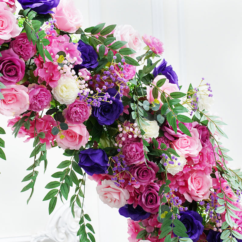 RoseyTime Purple Pink Flower Circle Arch Fabric Back