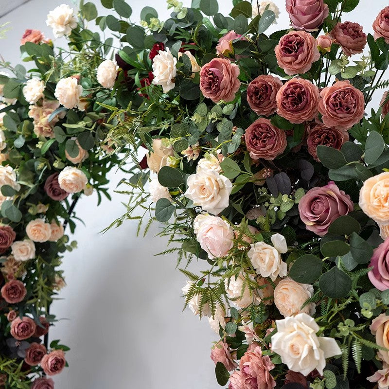 RoseyTime Wedding Burgundy Flower Round Arch With Frame #RTA062