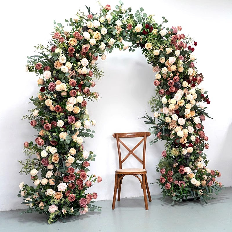 RoseyTime Wedding Burgundy Flower Round Arch With Frame #RTA062