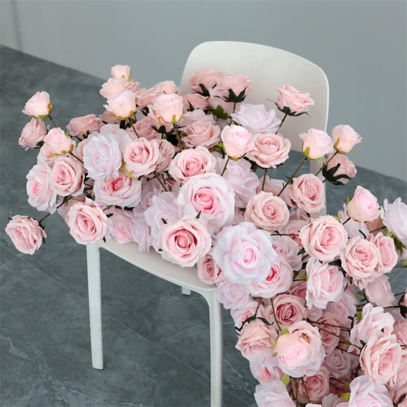 Roseytime Pink Roses Wedding Flower Runner Table Flower Decor#RTR030