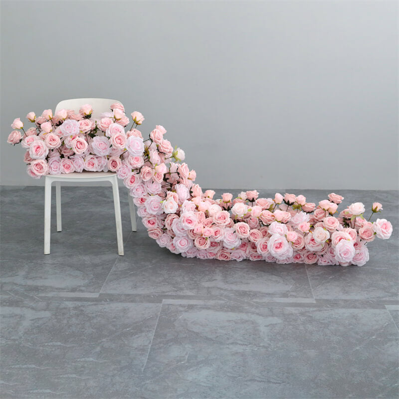 Roseytime Pink Roses Wedding Flower Runner Table Flower Decor#RTR030