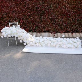 Roseytime White Roses Wedding Flower Runner Table Flower Decor#RTR036