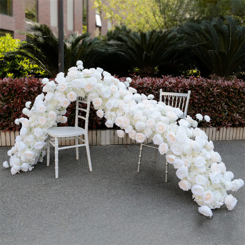 Roseytime White Roses Wedding Flower Runner Table Flower Decor#RTR036