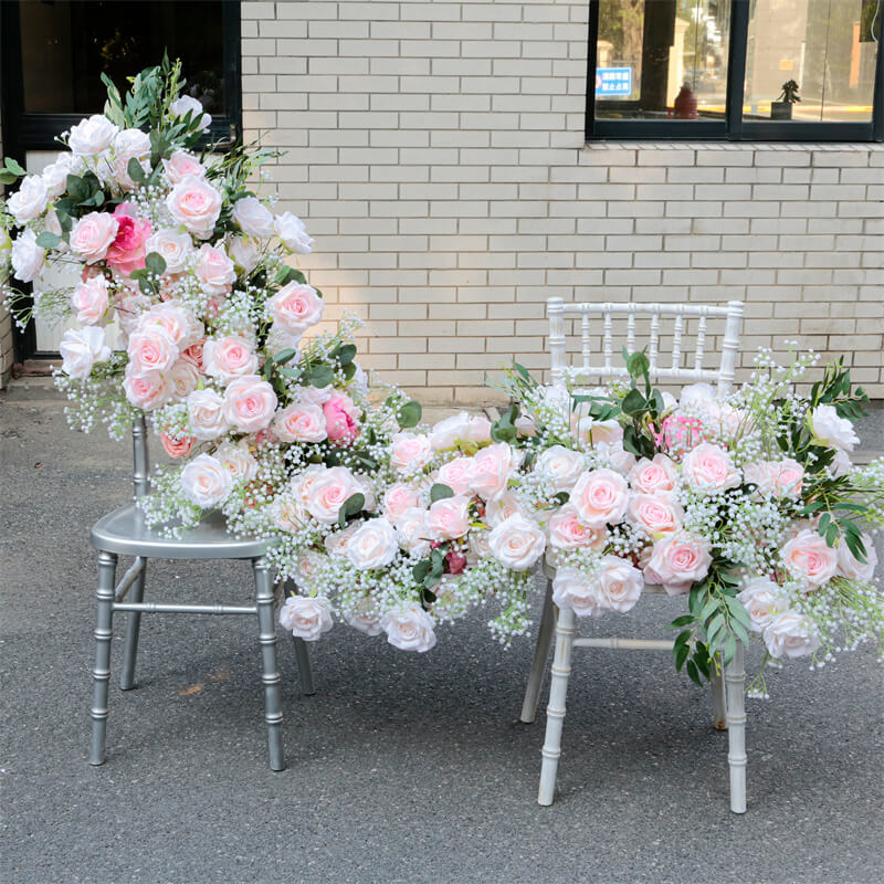 Roseytime Pink with Baby’s Breath Flower Runner Table Flower Decor#RTR037