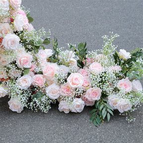 Roseytime Pink with Baby’s Breath Flower Runner Table Flower Decor#RTR037