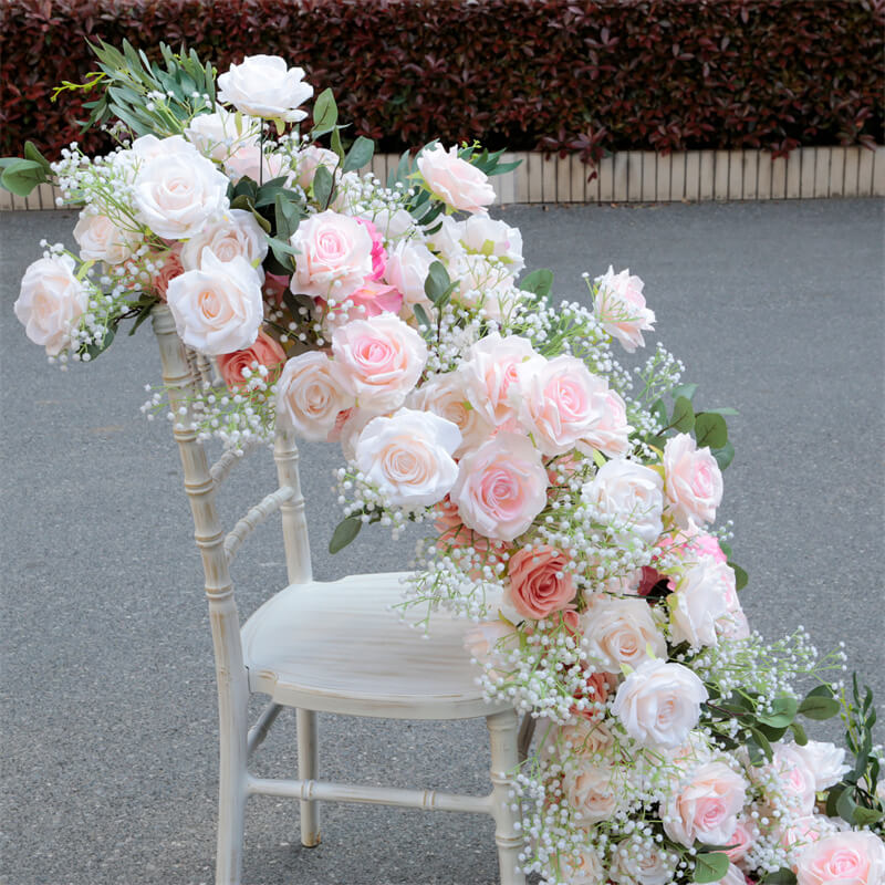 Roseytime Pink with Baby’s Breath Flower Runner Table Flower Decor#RTR037