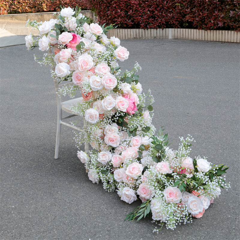 Roseytime Pink with Baby’s Breath Flower Runner Table Flower Decor#RTR037