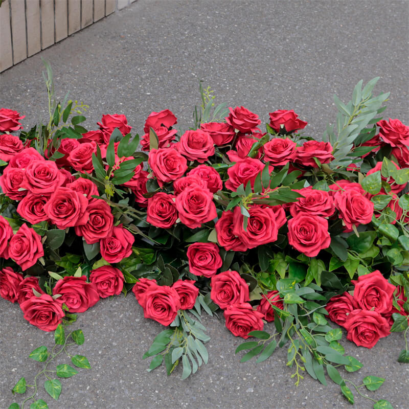 Roseytime Red Flower Runner Table Flower Decor#RTR038