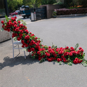 Roseytime Red Flower Runner Table Flower Decor#RTR038