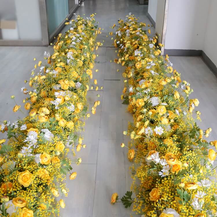 Roseytime Yellow Flower Runner Table Flower Decor#RTR039