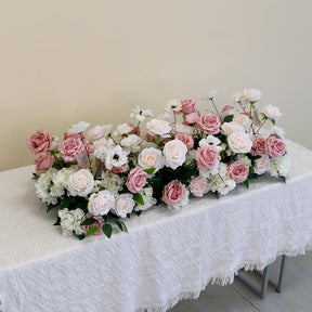 Roseytime White Pink Flower Runner Table Flower Decor#RTR044