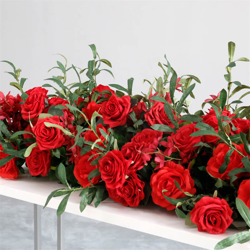 Roseytime Red Flower Runner Table Flower Decor#RTR045