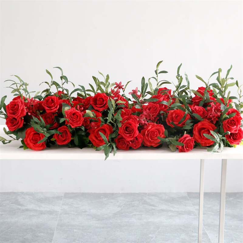 Roseytime Red Flower Runner Table Flower Decor#RTR045