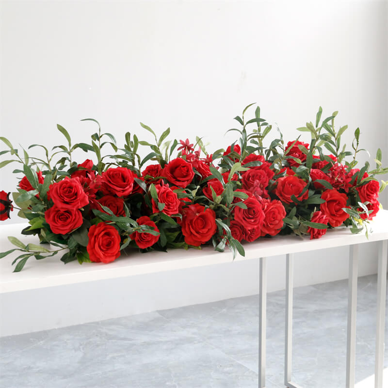 Roseytime Red Flower Runner Table Flower Decor#RTR045