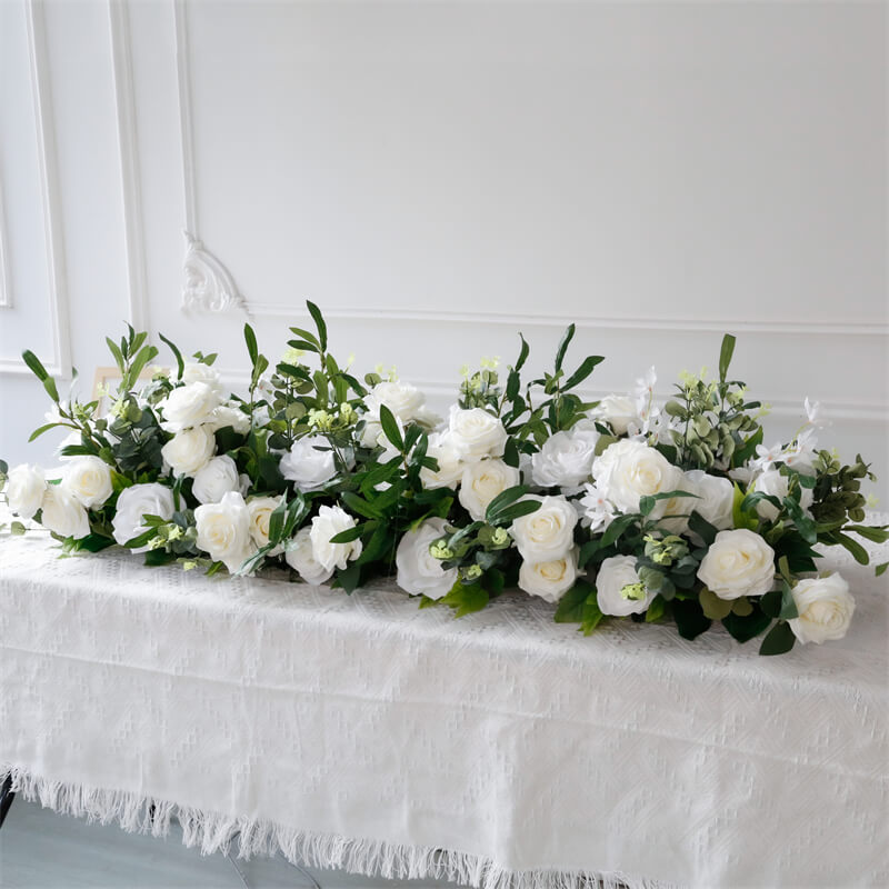 Roseytime White&Green Flower Runner Table Flower Decor#RTR046