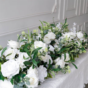 Roseytime White&Green Flower Runner Table Flower Decor#RTR046