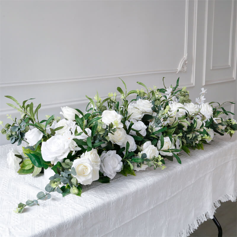 Roseytime White&Green Flower Runner Table Flower Decor#RTR046