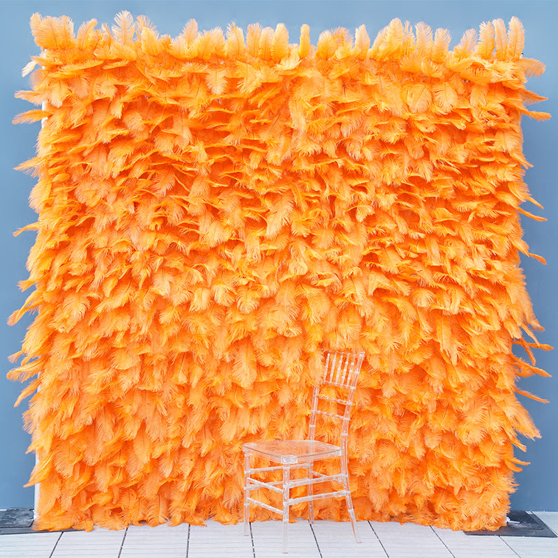 Roseytime Artificial Flower Wall Rolling Up Orange Feather Hanging Flowers Wedding Backdrop Decor for Birthday Event Party