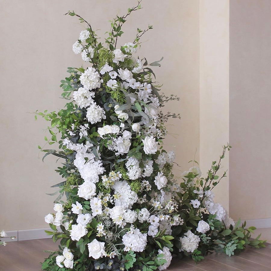 Roseytime Wedding White Green Flower Pillars Set with Frame #RTP055