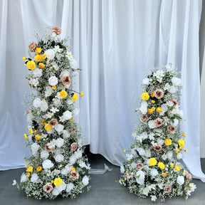 Roseytime Flower Pillars Arch Yellow Baby's Breath with Frame #RTP013