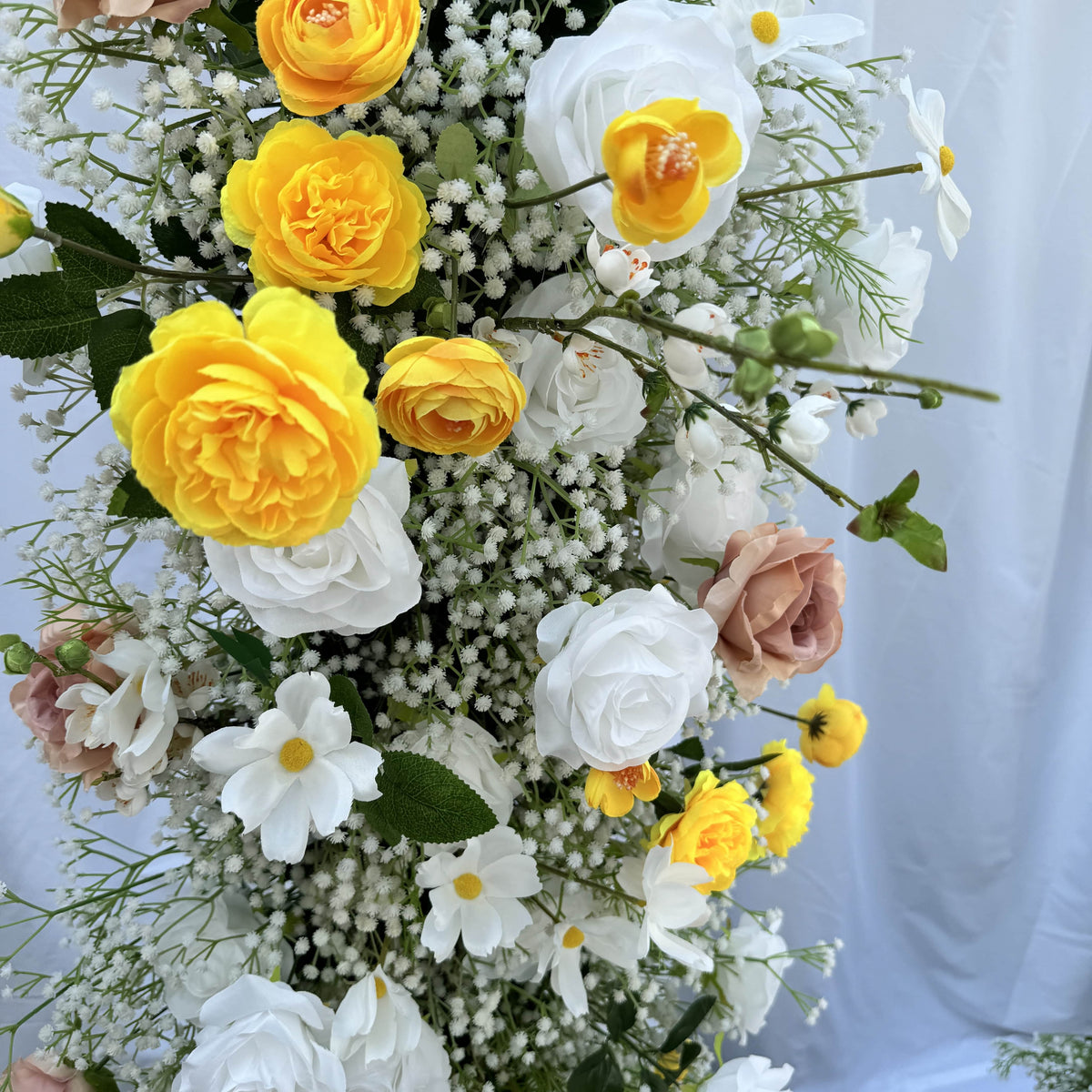 Roseytime Flower Pillars Arch Yellow Baby's Breath with Frame #RTP013