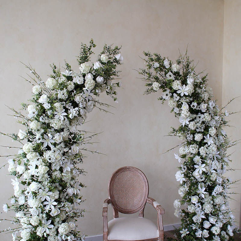 Roseytime Wedding White&Green Flower Pillars Arch with Frame #RTP053