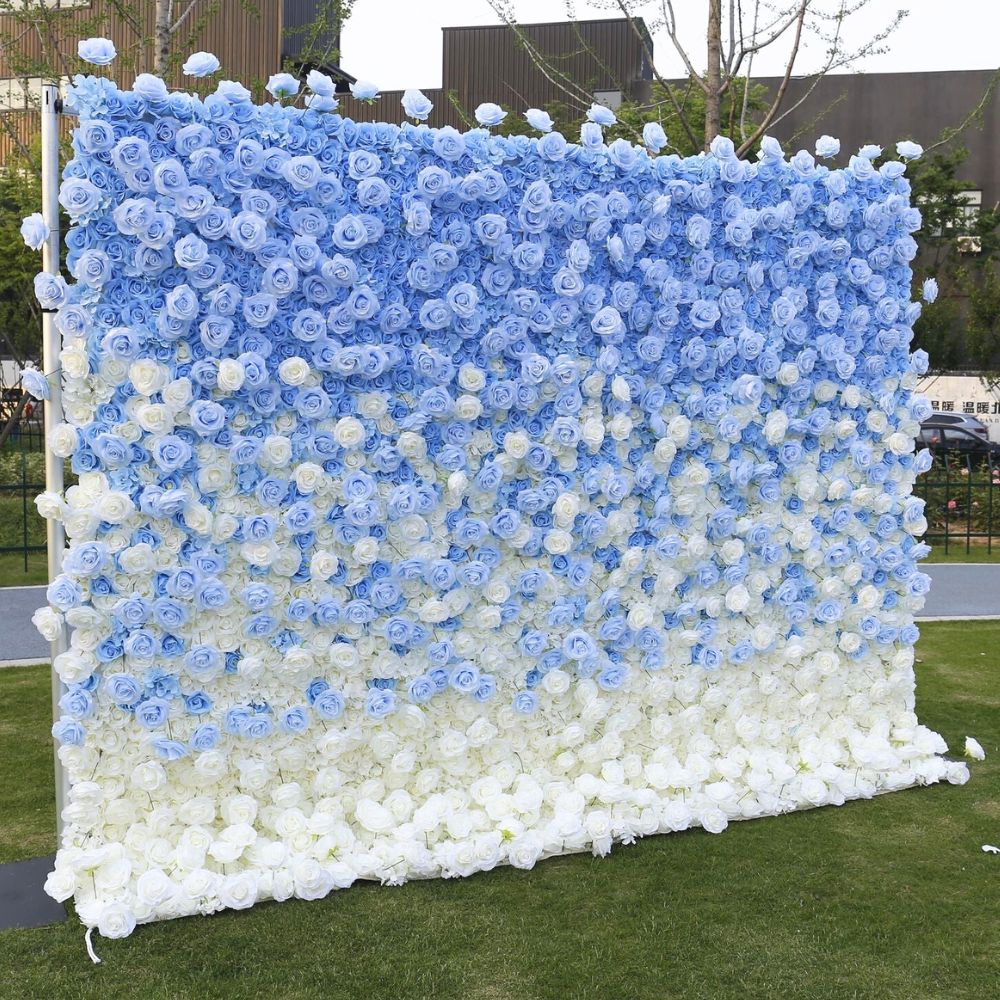 Roseytime 5D Artificial Flower Wall Rolling Up Blue Hanging Flowers Wedding Backdrop Decor for Birthday Event Party