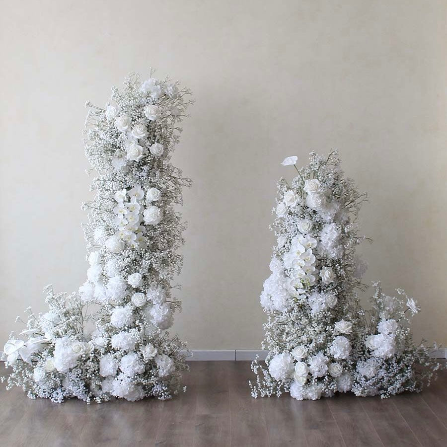 Roseytime Wedding White Baby's Breath Flower Pillars Set with Frame #RTP054