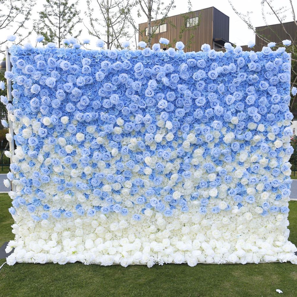 Roseytime 5D Artificial Flower Wall Rolling Up Blue Hanging Flowers Wedding Backdrop Decor for Birthday Event Party