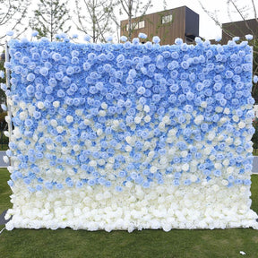 Roseytime 5D Artificial Flower Wall Rolling Up Blue Hanging Flowers Wedding Backdrop Decor for Birthday Event Party