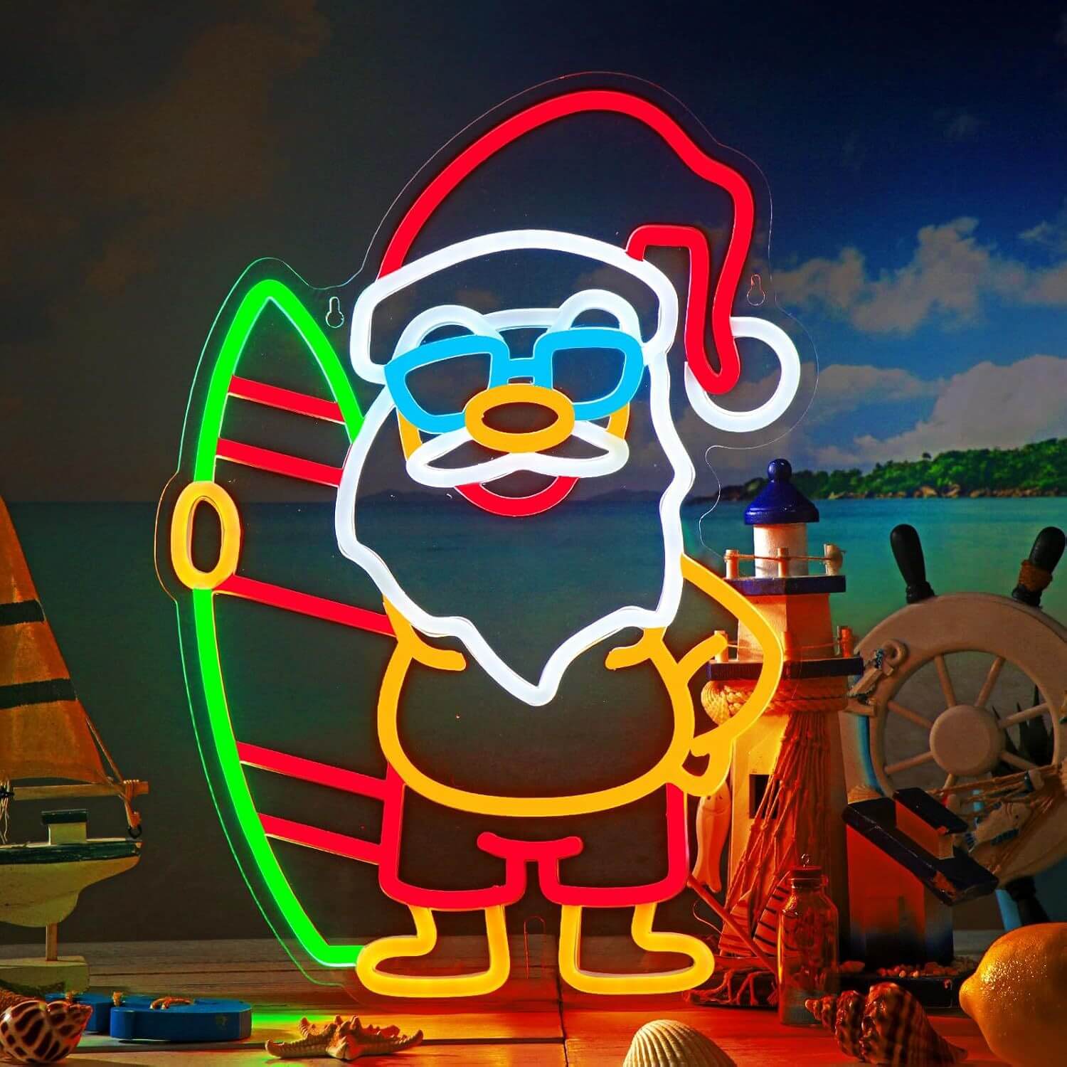 Roseytime Christmas Santa Claus Neon Signs 13.2" x 15.7"