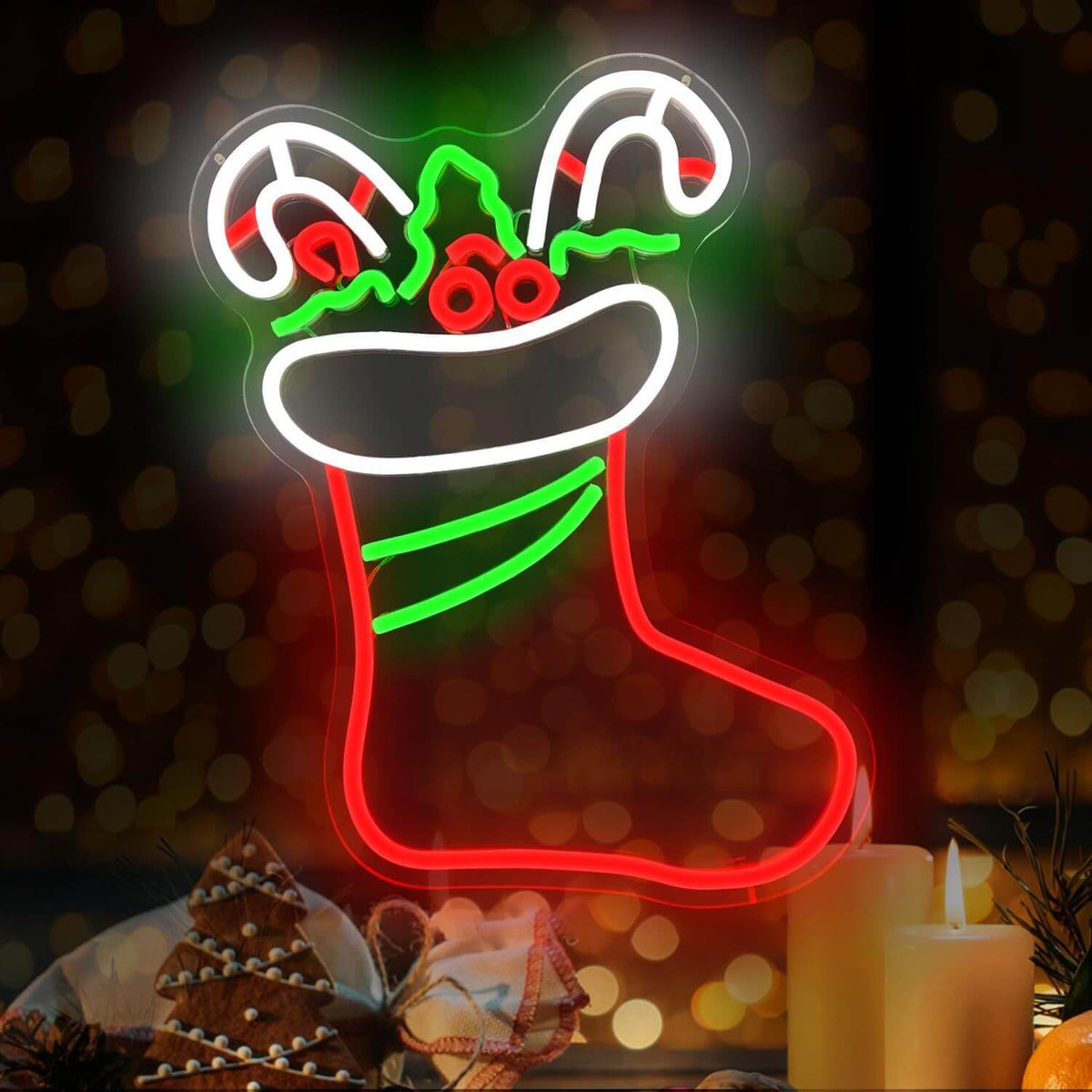 Roseytime Christmas Sock Neon Signs 13.2" x 15.4"