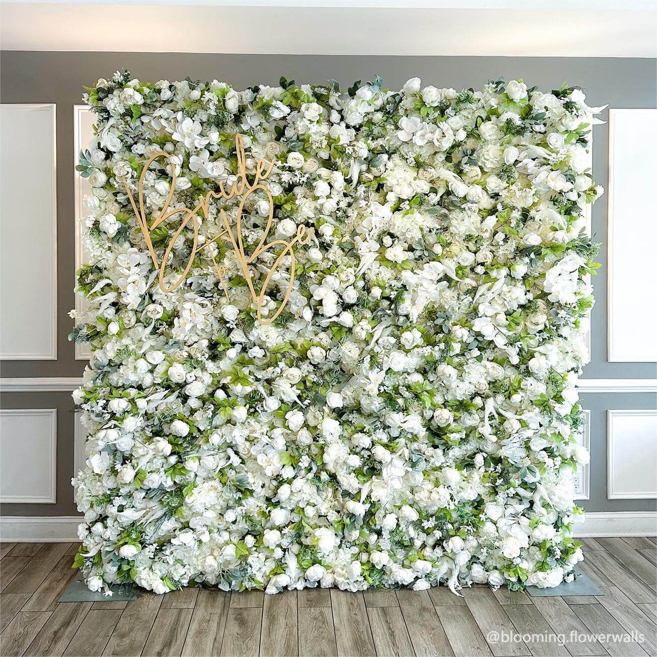 Roseytime 3D White&Green Artificial Flower Wall Roll Up Fabric Back #RTW277