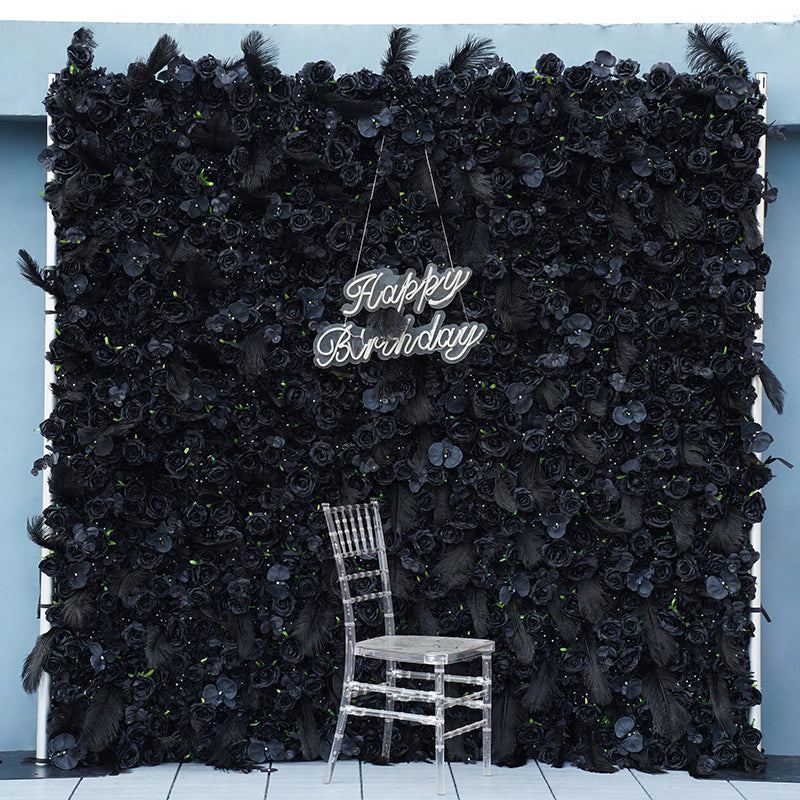 Roseytime Artificial Flower Wall Rolling Up Black Hanging Flowers Wedding Backdrop Decor for Birthday Event Party