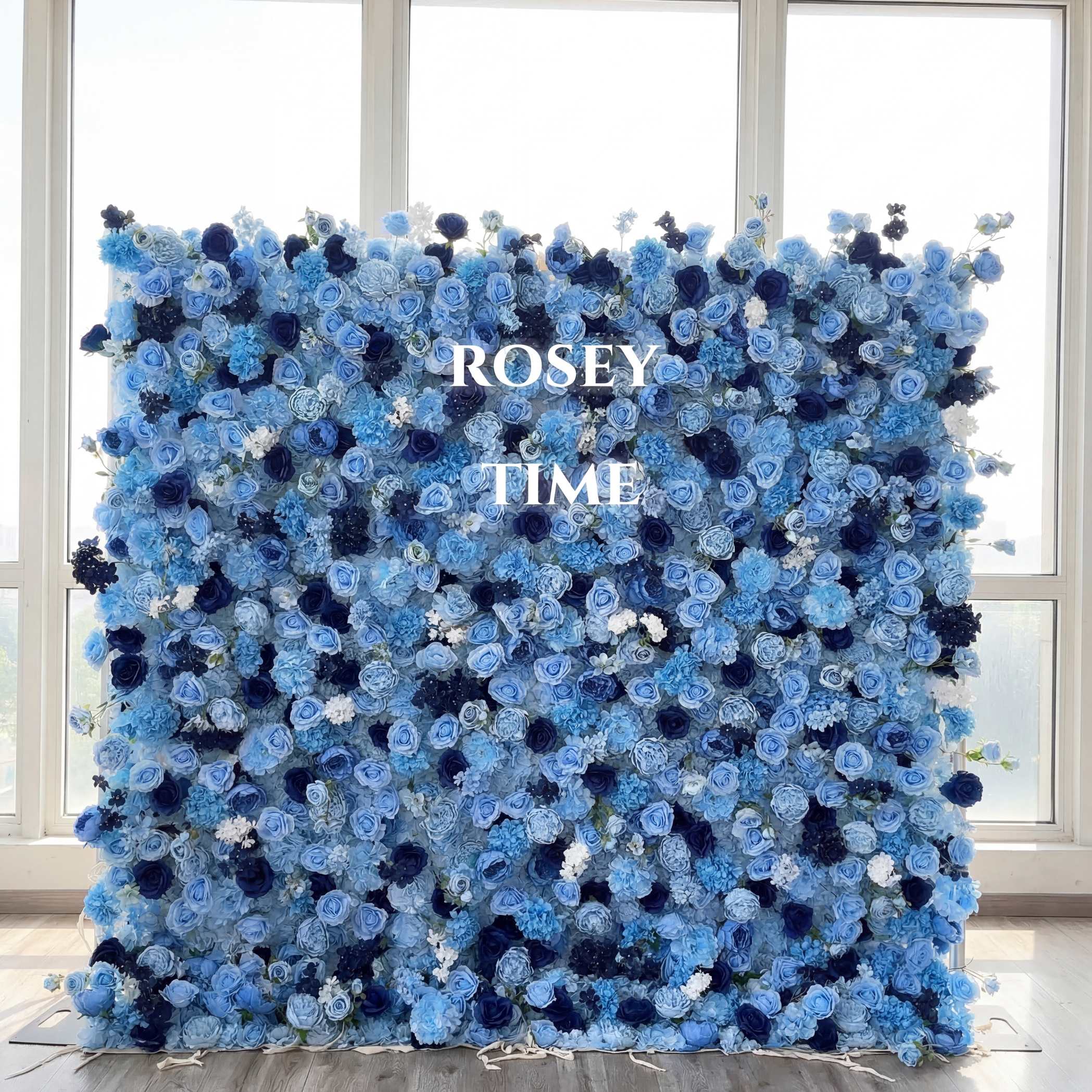 Roseytime 5D Blue Flower Wall Roll Up Fabric Back #RTW364