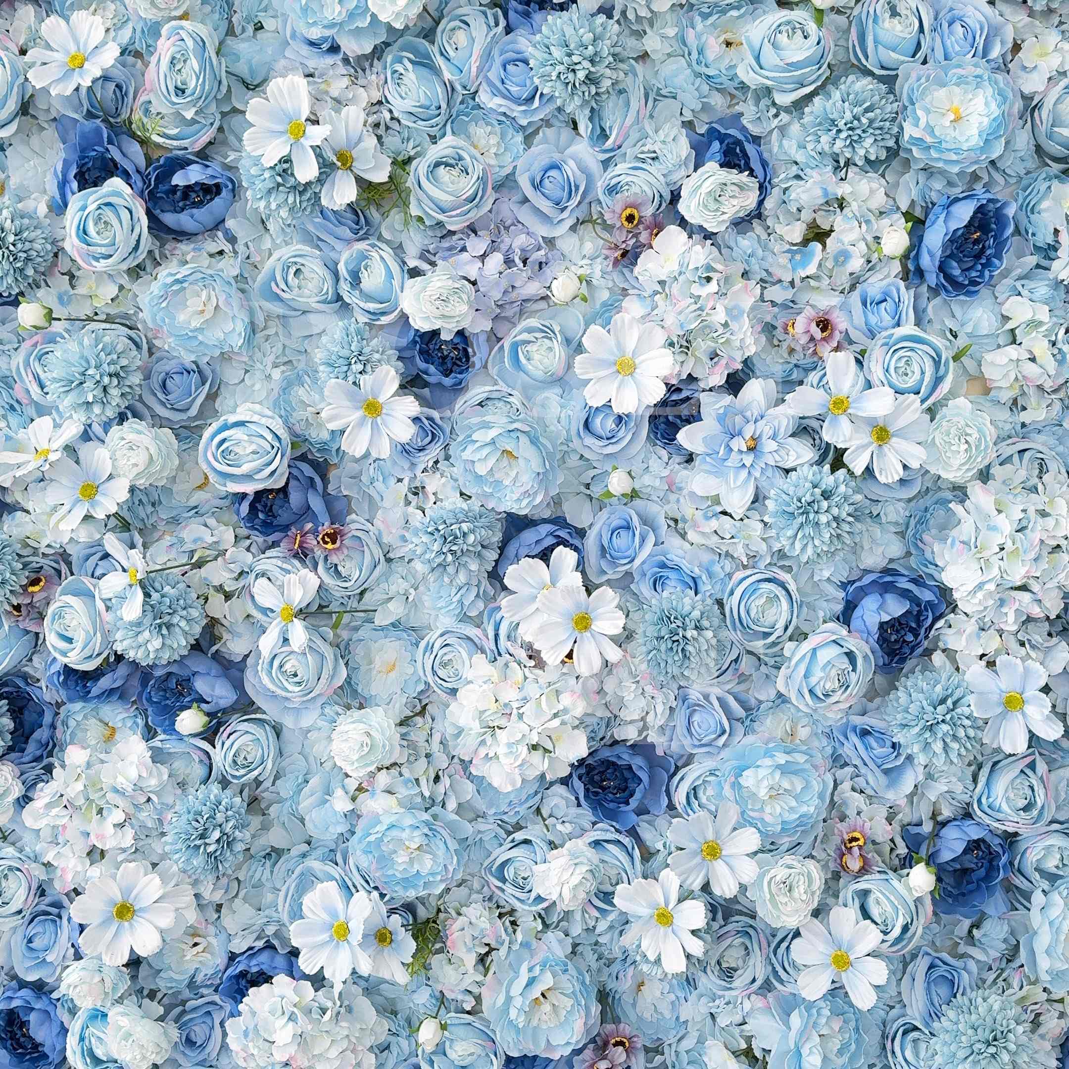 Roseytime 3D Blue Flower Wall Roll Up Fabric Back #RTW001