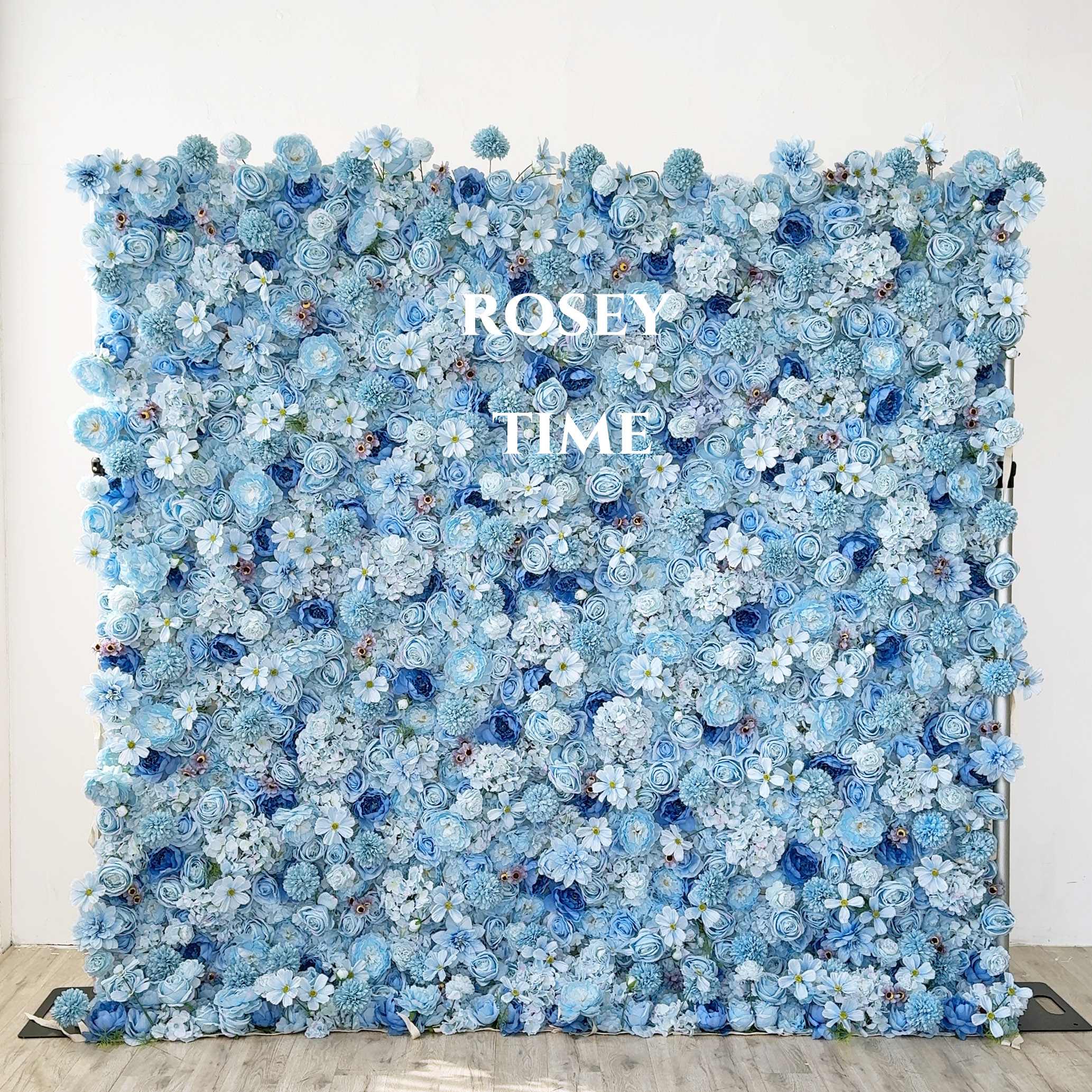 Roseytime 3D Blue Flower Wall Roll Up Fabric Back #RTW001