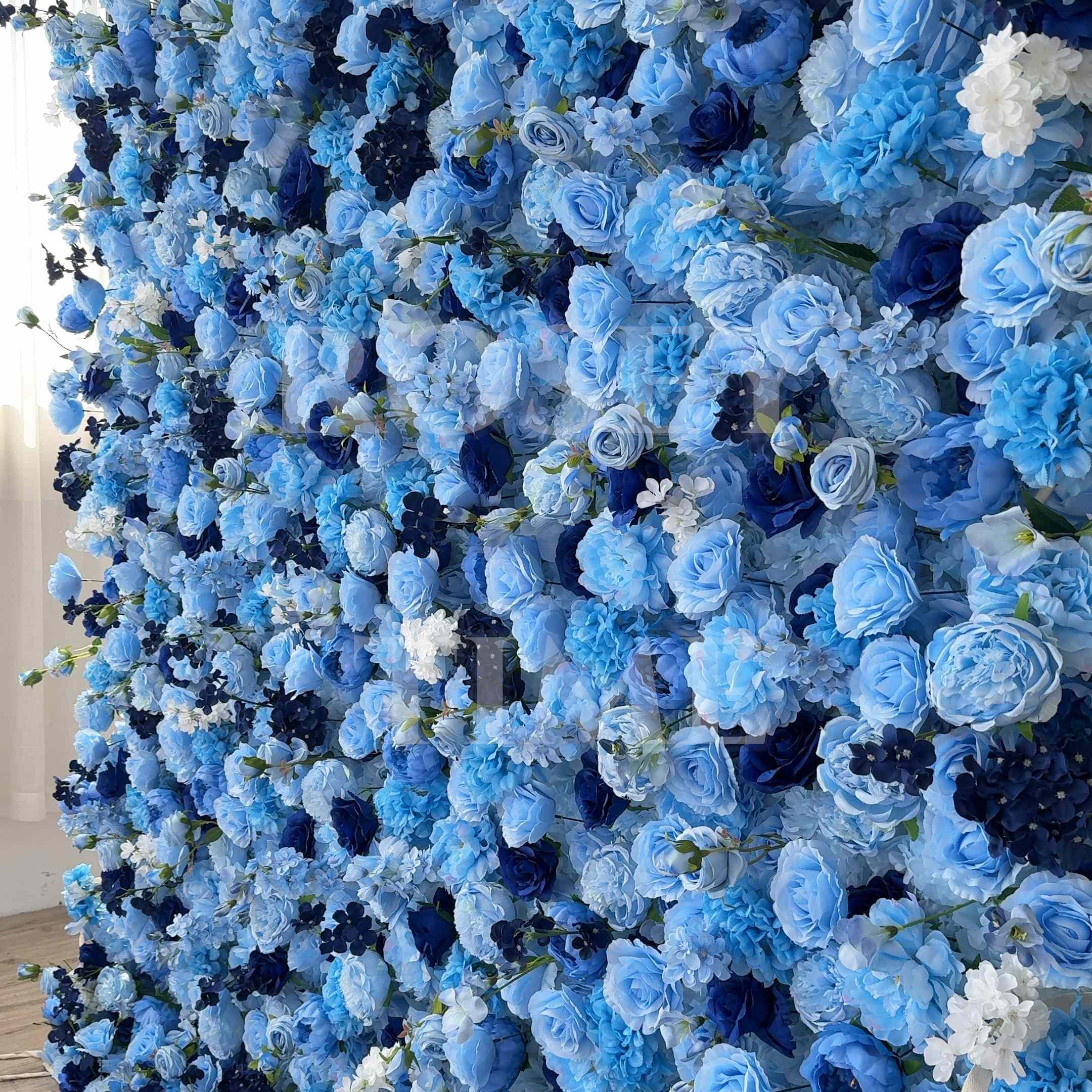 Roseytime 5D Blue Flower Wall Roll Up Fabric Back #RTW364