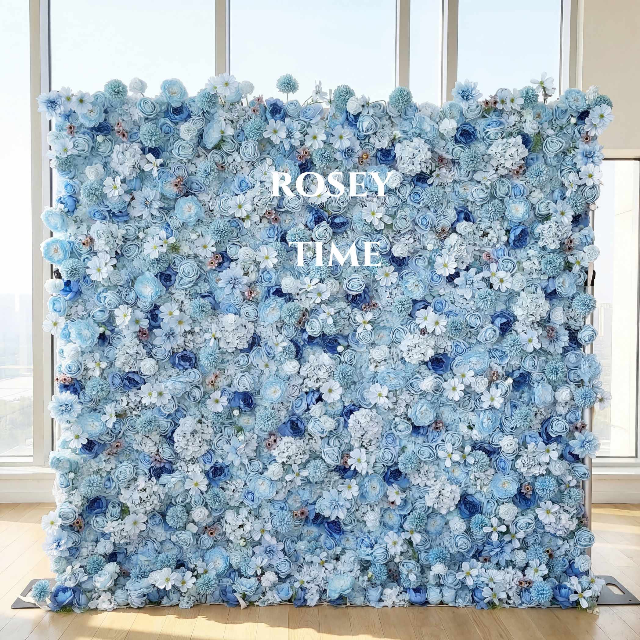 Roseytime 3D Blue Flower Wall Roll Up Fabric Back #RTW001