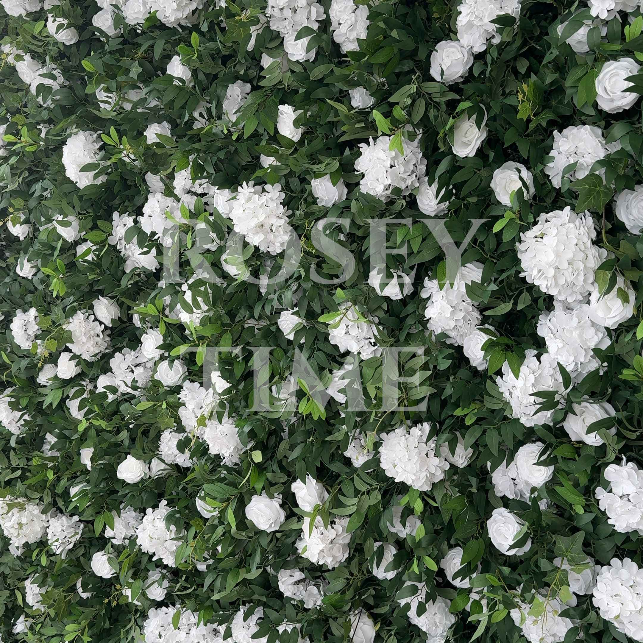 Roseytime White&Green Flower Wall Roll Up Fabric Back #RTW197