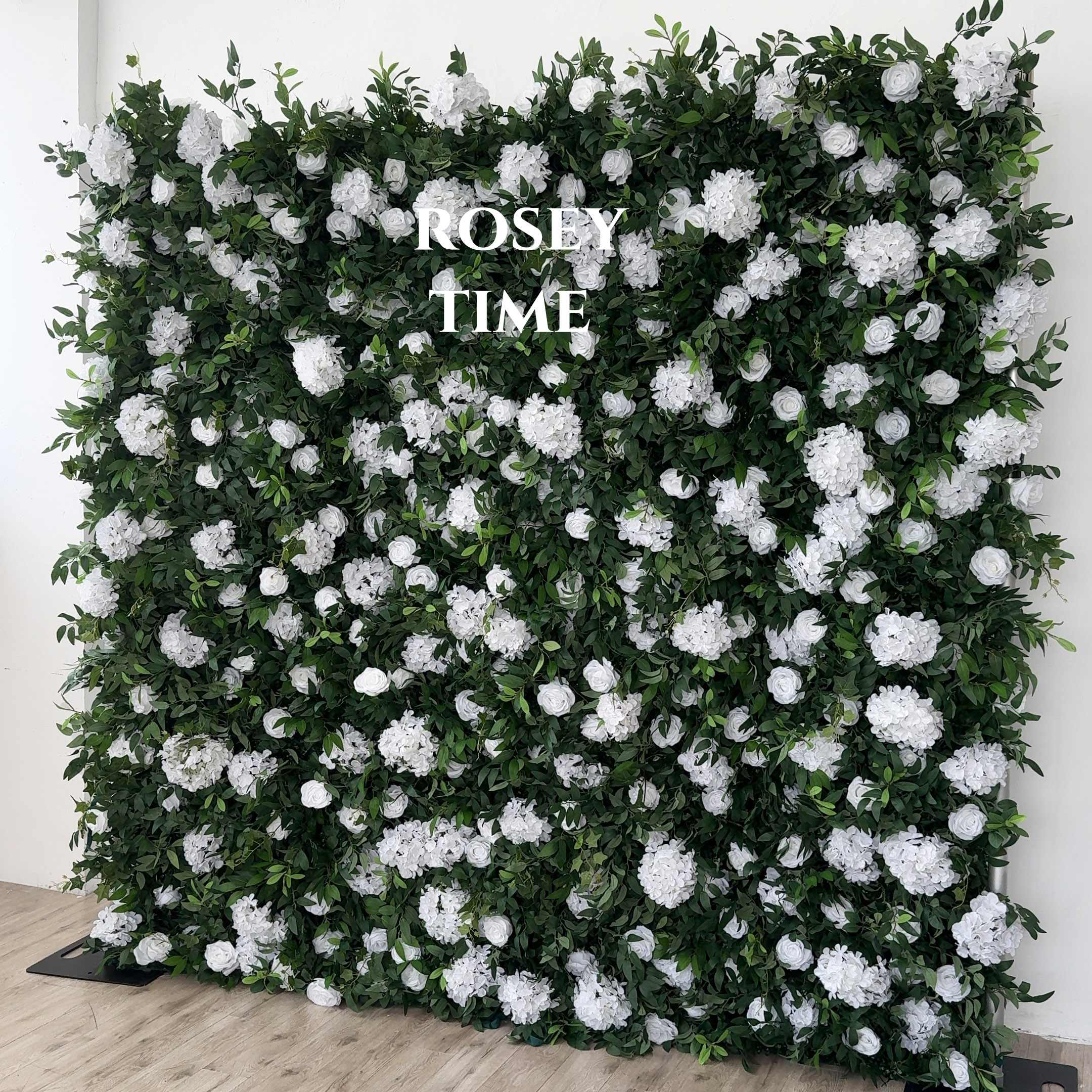 Roseytime White&Green Flower Wall Roll Up Fabric Back #RTW197
