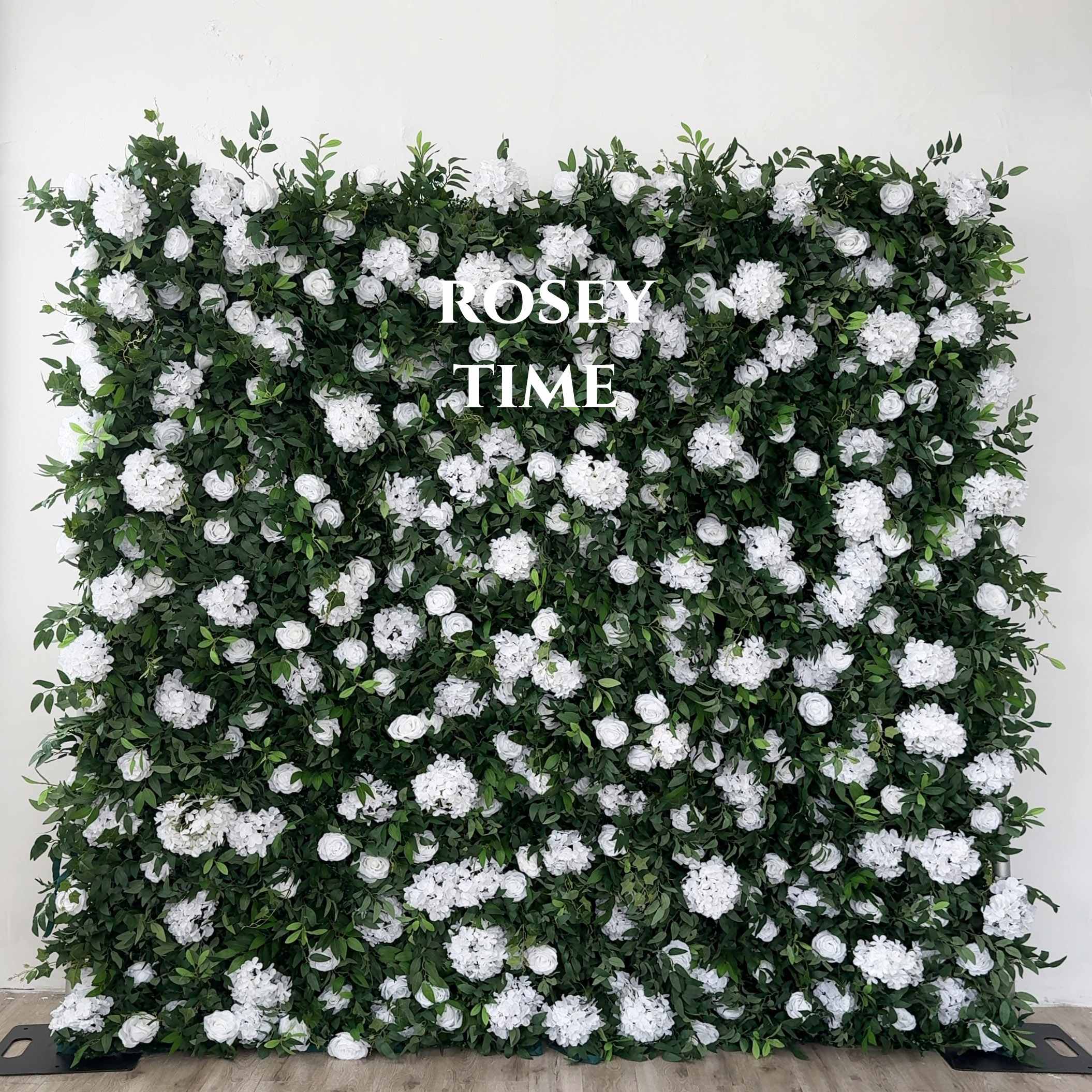 Roseytime White&Green Flower Wall Roll Up Fabric Back #RTW197
