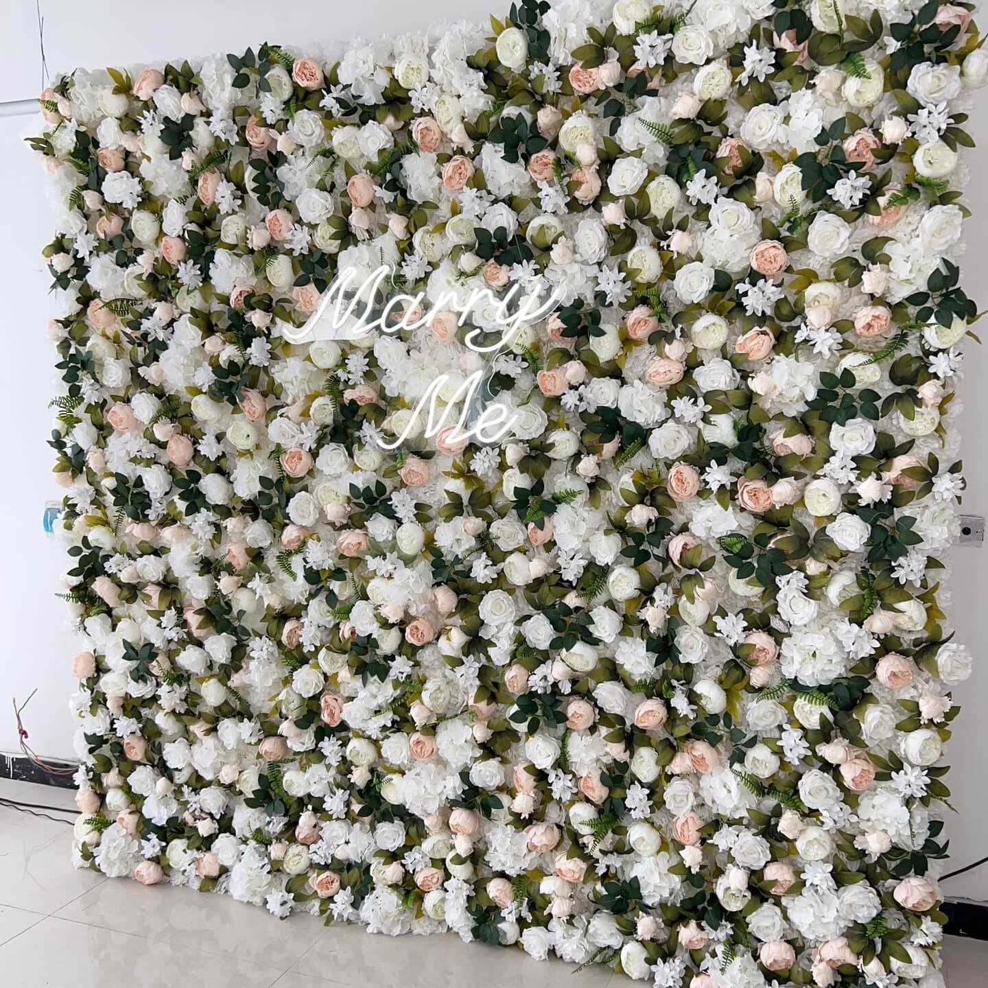 Roseytime 3D White&Green Flower Wall Roll Up Fabric Back #RTW199