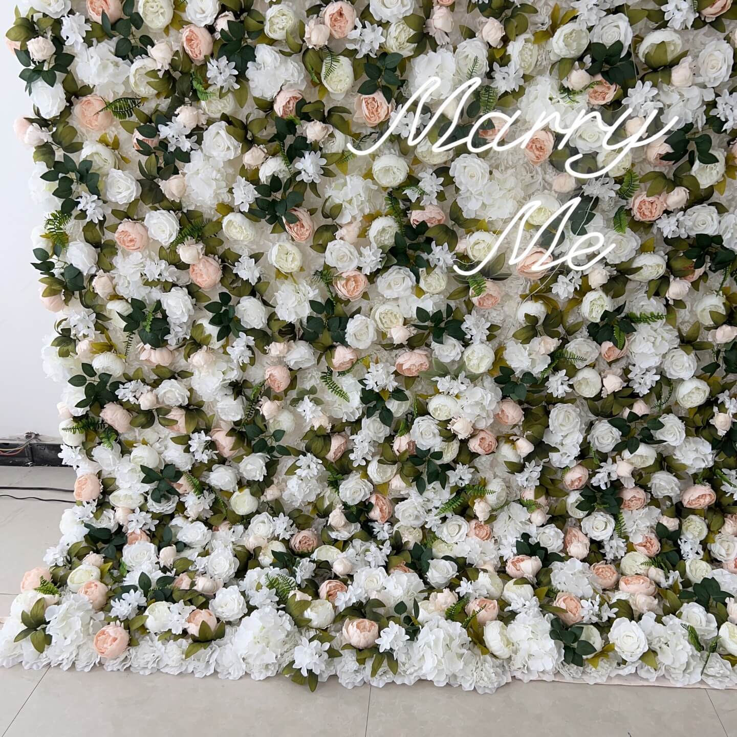 Roseytime 3D White&Green Flower Wall Roll Up Fabric Back #RTW199