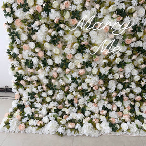 Roseytime 3D White&Green Flower Wall Roll Up Fabric Back #RTW199