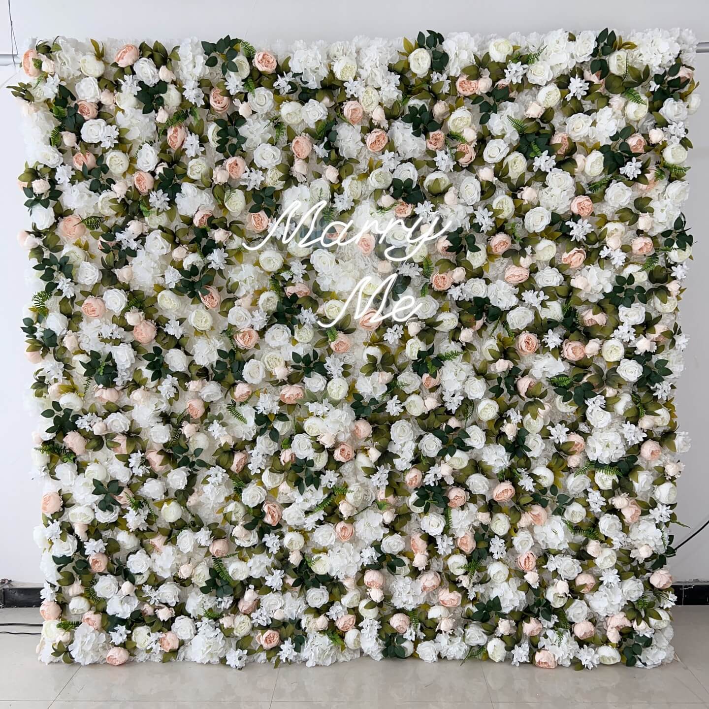 Roseytime 3D White&Green Flower Wall Roll Up Fabric Back #RTW199