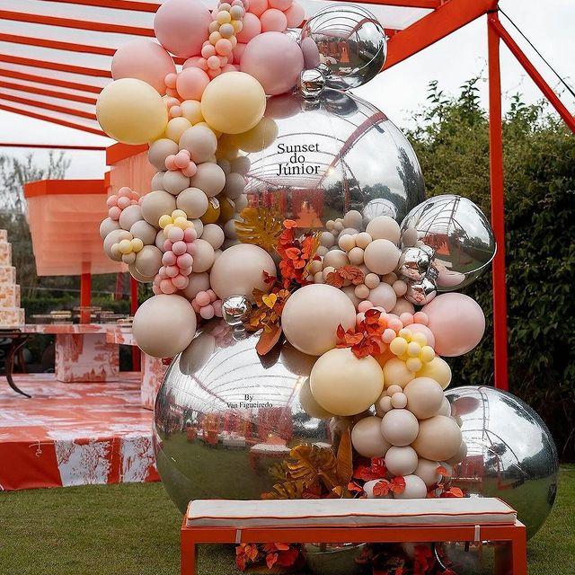 Roseytime Silver Big Shiny Inflatable Ball Reusable Giant Balloon Set